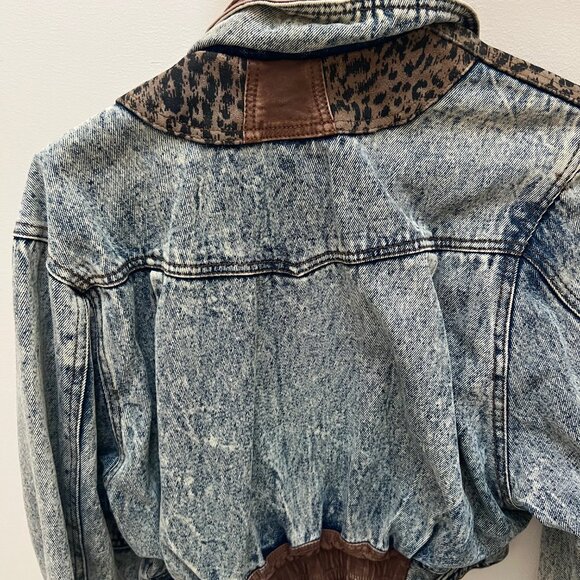 Vintage Denim Jacket Womens Small Acid Wash 80's Western  Leather - Picture 3 of 6